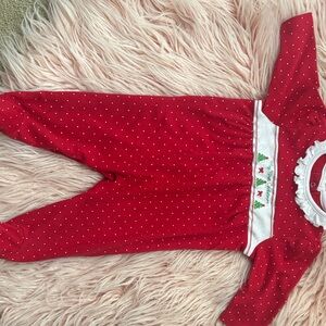 Little Me Red Polka-Dot Footed One-Piece with Smocked Trim